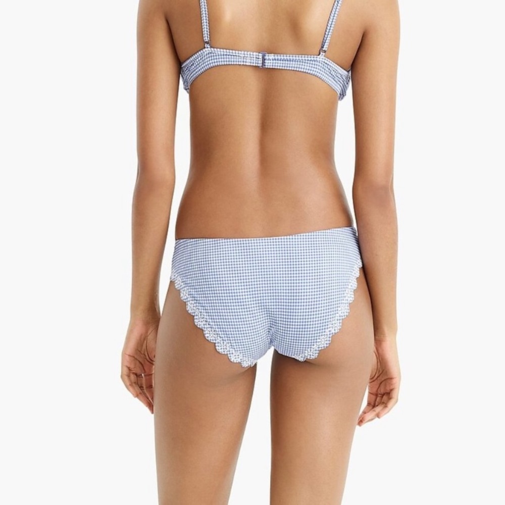J.Crew Scalloped Bikini Bottom Blue Gingham Medium NWT - Picture 2 of 12